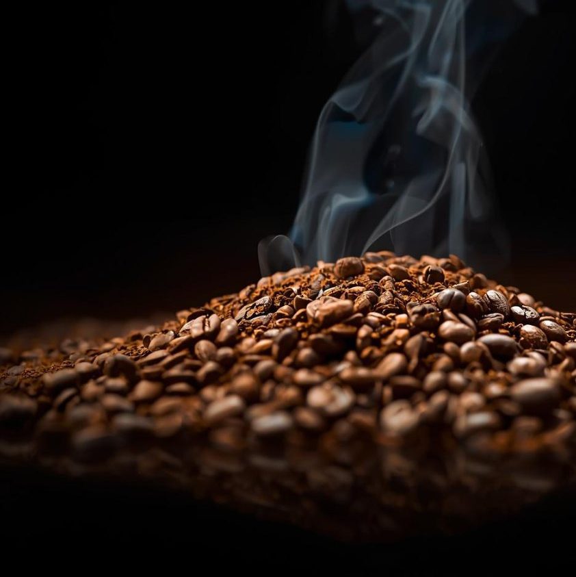 Coffee beans still steaming after roasting